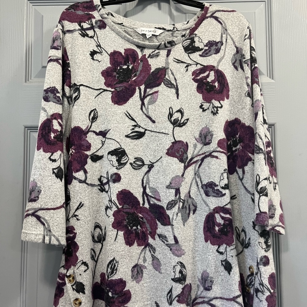 Floral Gray and Purple Women's Sweater